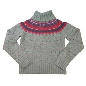 VTG J Crew Small Fair Isle Nordic Wool Mohair Turtleneck Crew Knit Sweater Cozy